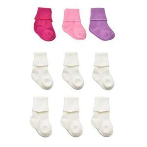 Newborn Baby Girl Cotton Turn Cuff 9 Pair Socks